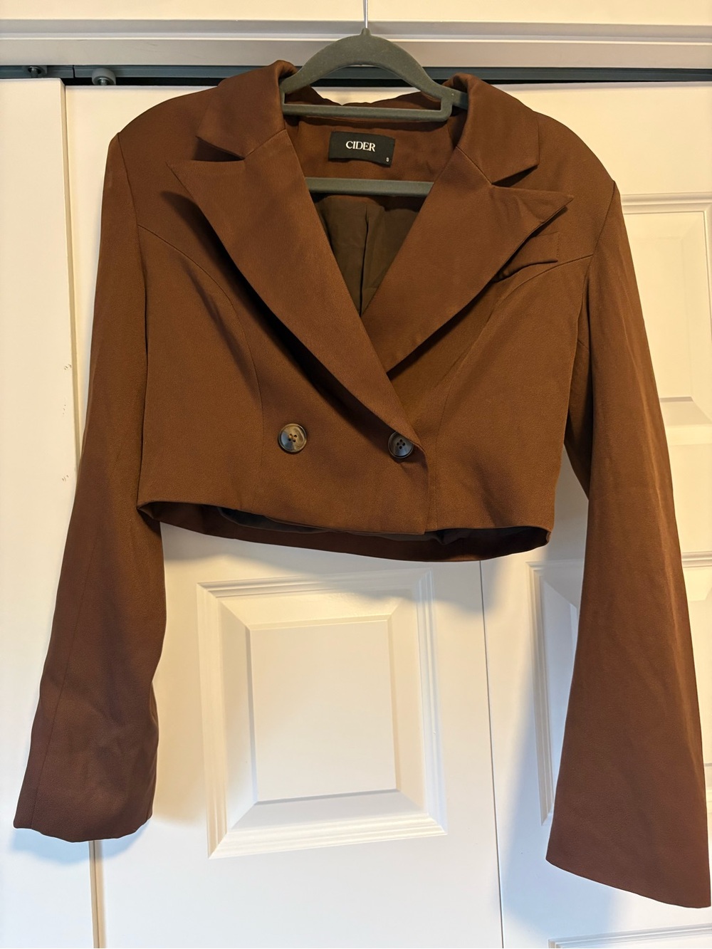 Cider Cropped Double-Breasted Brown Blazer